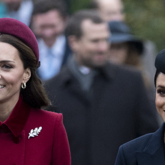 Catherine Kate Middleton, la duchesse de Cambridge et Meghan Markle, la duchesse de Sussex enceinte - La famille royale britannique se rend à la messe de Noël à l'église Sainte-Marie-Madeleine à Sandringham, le 25 décembre 2018.