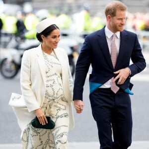 Meghan Markle, duchesse de Sussex (enceinte) et le prince Harry, duc de Sussex - Arrivée de la famille royale britannique à la messe en l'honneur de la journée du Commonwealth à l'abbaye de Westminster à Londres, le 11 mars 2019.