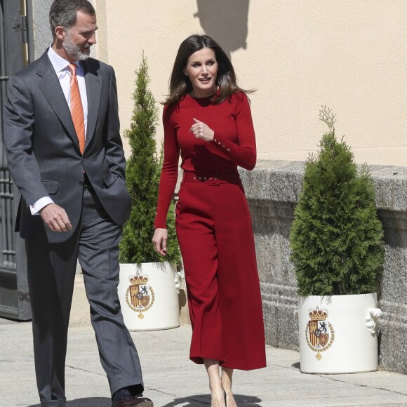 La reine Letizia et le roi Felipe VI d'Espagne avaient le 21 mars 2019 une réunion avec des experts scientifiques au palais du Pardo à Madrid sur la recherche scientifique espagnole.