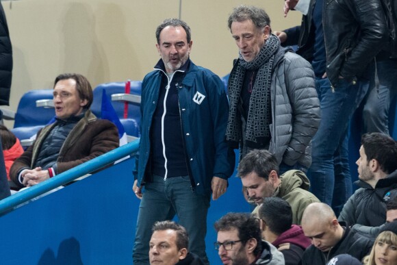 Bruno Solo, Jean-Roch, Emmanuel Levy dit Manu Levy - People assistent au match des éliminatoires de l'Euro 2020 entre la France et l'Islande au Stade de France à Saint-Denis le 25 mars 2019. La france a remporté le match sur le score de 4-0.