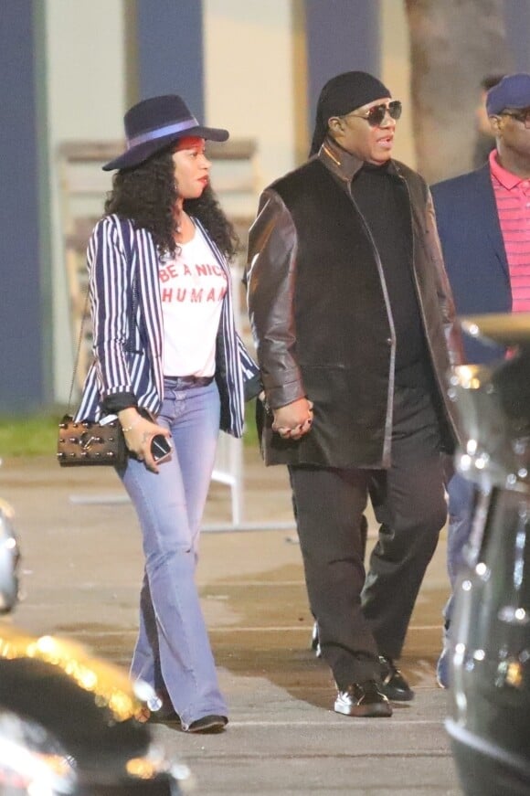 Stevie Wonder et sa femme Tomeeka Robyn Bracy - Les célébrités arrivent à la soirée d'anniversaire de D. Ross à Hollywood, Los Angeles, le 26 mars 2019.