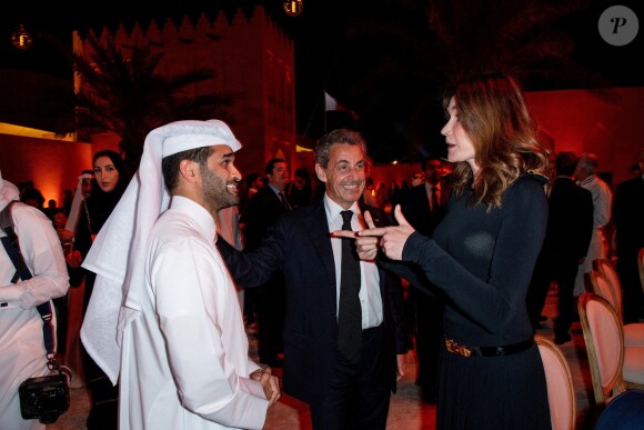 Hassan Al Thawadi, Nicolas Sarkozy et Carla Bruni-Sarkozy - Soirée d'inauguration du Musée National du Qatar. Doha, le 27 mars 2019.