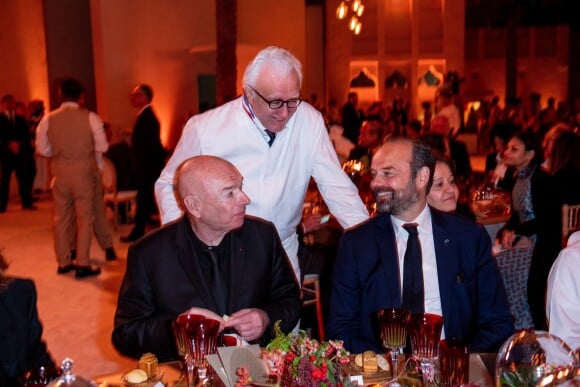 L'architecte Jean Novel, Alain Ducasse et Edouard Philippe - Soirée d'inauguration du Musée National du Qatar. Doha, le 27 mars 2019.