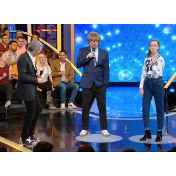 Nagui et Marc Lavoine piègent une candidate dans "N'oubliez pas les paroles", le 1er avril 2019.
