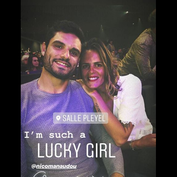 Laure Manaudou au concert de son mari Jérémy Frérot à la salle Pleyel, à Paris, avec son petit frère Florent Manaudou, le 4 avril 2019.