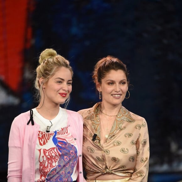Les soeurs Marie-Ange et Laetitia Casta - Enregistrement de l'émission "Che Temp Che Fa" à Milan en Italie le 7 avril 2019