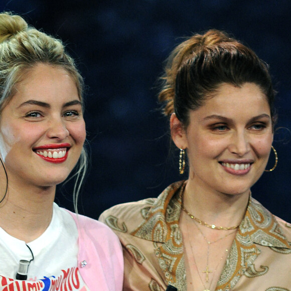 Les soeurs Marie-Ange et Laetitia Casta - Enregistrement de l'émission "Che Temp Che Fa" à Milan en Italie le 7 avril 2019