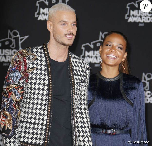 Le chanteur français M. Pokora (Matt Pokora) et sa compagne la chanteuse américaine Christina Milian - 19ème édition des NRJ Music Awards à Cannes le 4 novembre 2017. © Christophe Aubert via Bestimage