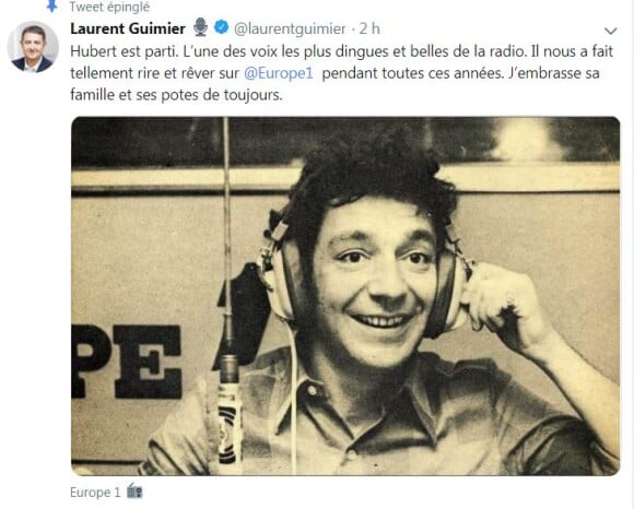 Laurent Guimier, vice PDG d'Europe 1, a annoncé la mort d'Hubert Wayaffe sur Twitter le 13 avril 2019. 
