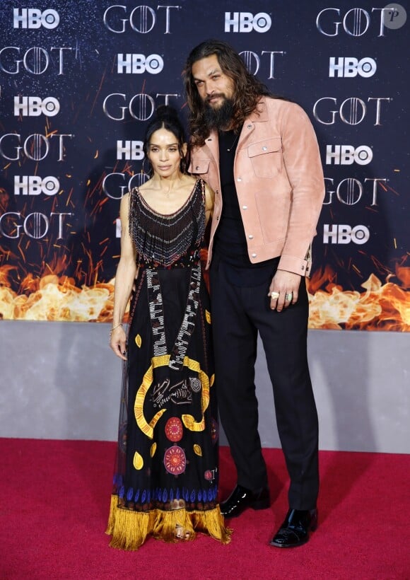 Jason Momoa, Lisa Bonet à la première de "Game of Thrones - Saison 8" au Radio City Music Hall à New York, le 3 avril 2019.