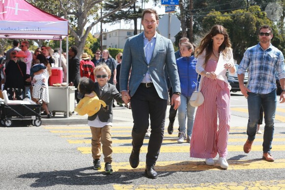 Chris Pratt s'est rendu avec sa fiancée Katherine Schwarzenegger et son fils Jack Pratt à l'église à l'occasion de la messe Pascale à Santa Monica. Le 21 avril 2019.