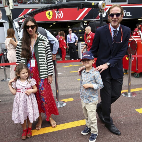 Andrea Casiraghi, sa femme Tatiana Santo Domingo et leurs enfants Sacha et India dans le paddock avant le départ du 77e Grand Prix de Formule 1 de Monaco le 26 mai 2019. © Jean-François Ottonello/Nice-Matin/Bestimage