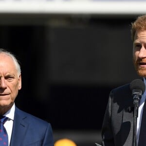 Le prince Harry, duc de Sussex et le président de la BCE, Colin Graves - Le prince Harry, duc de Sussex, assiste au match d'ouverture de la Coupe du monde de cricket ICC 2019 entre l'Angleterre et l'Afrique du Sud au stade 'The Oval' à Londres, le 29 mai 2019.