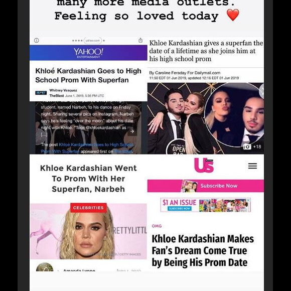 Narbeh remercie les médias pour leurs publications sur son bal de promo avec Khloe Kardashian le 31 mai 2019.