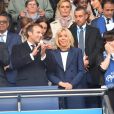 Le président de la République Emmanuel Macron et la première dame Brigitte Macron assistent à l'ouverture de la coupe du monde féminine de football 2019 (Mondial), opposant la France à la Corée du Sud au Parc des Princes. Paris le 7 juin 2019 © Pierre Perusseau / Bestimage