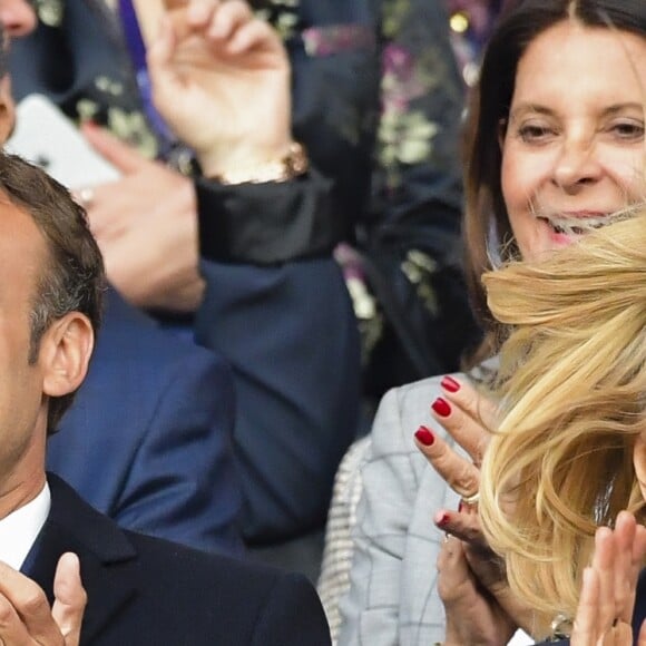 Le président de la République Emmanuel Macron et la première dame Brigitte Macron au parc des Princes pour l'ouverture de la Coupe du monde féminine de football 2019, match opposant la France à la Corée du Sud, Paris le 7 juin 2019. © Pierre Perusseau / Bestimage