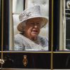 La reine Elizabeth II dans le carrosse d'Etat écossais lors de la parade Trooping the Colour 2019 à Londres le 8 juin 2019.