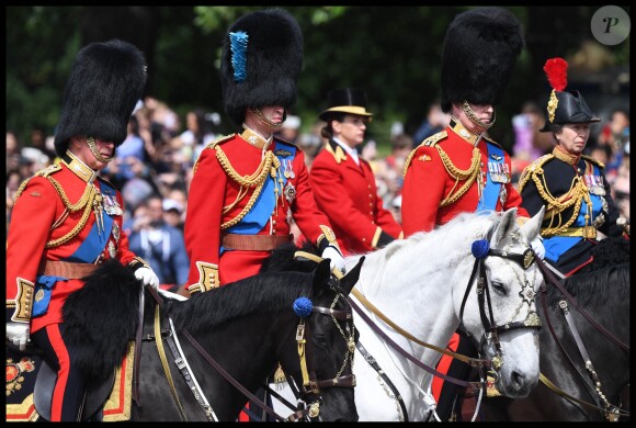 Le prince Charles, le prince William, le prince Andrew et la princesse Anne lors de la parade Trooping the Colour 2019 à Londres le 8 juin 2019.