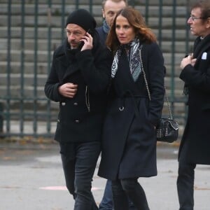 Christophe Maé et Nadège Sarron - Sorties de l'église de la Madeleine après les obsèques de Johnny Hallyday à Paris - Le 9 décembre 2017.