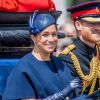 Le prince Harry, duc de Sussex, et Meghan Markle, duchesse de Sussex, première apparition publique de la duchesse depuis la naissance du bébé royal Archie lors de la parade Trooping the Colour 2019, célébrant le 93ème anniversaire de la reine Elisabeth II, au palais de Buckingham, Londres, le 8 juin 2019.