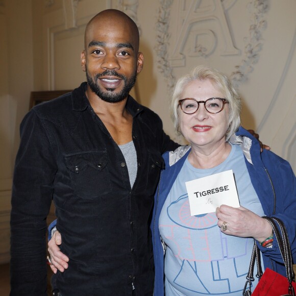 Josiane Balasko et son fils adoptif Rudy - People au defilé Jean-Paul Gaultier lors de la fashion week Haute-Couture Automne-Hiver 2013/2014. A Paris le 3 juillet 2013.