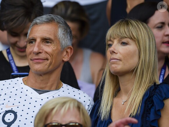 Nagui et Mélanie Page dans les tribunes lors du quart de finale de la Coupe du Monde Féminine de football opposant les Etats-Unis à la France au Parc des Princes à Paris, France, le 28 juin 2019. Les USA ont gagné 2-1. © Pierre Perusseau/Bestimage