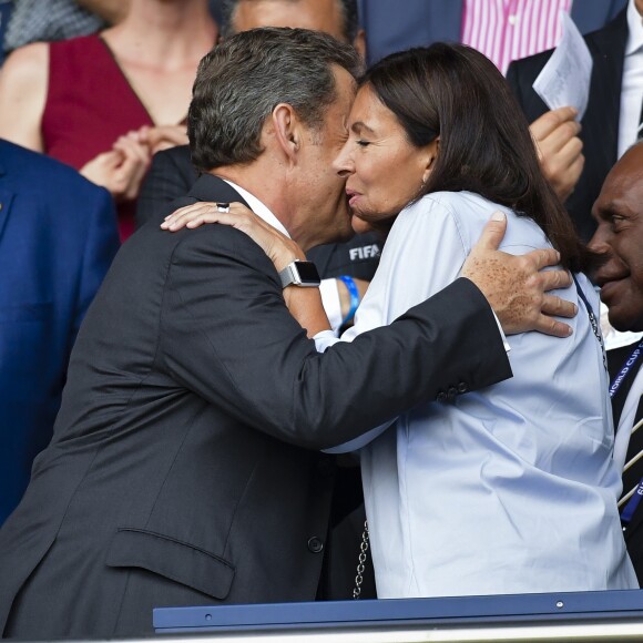 Nicolas Sarkozy et Anne Hidalgo dans les tribunes lors du quart de finale de la Coupe du Monde Féminine de football opposant les Etats-Unis à la France au Parc des Princes à Paris, France, le 28 juin 2019. Les USA ont gagné 2-1. © Pierre Perusseau/Bestimage