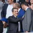 Nicolas Sarkozy et Edouard Philippe dans les tribunes lors du quart de finale de la Coupe du Monde Féminine de football opposant les Etats-Unis à la France au Parc des Princes à Paris, France, le 28 juin 2019. Les USA ont gagné 2-1. © Pierre Perusseau/Bestimage