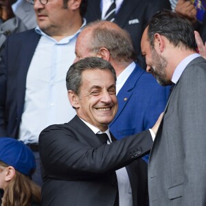 Nicolas Sarkozy et Edouard Philippe dans les tribunes lors du quart de finale de la Coupe du Monde Féminine de football opposant les Etats-Unis à la France au Parc des Princes à Paris, France, le 28 juin 2019. Les USA ont gagné 2-1. © Pierre Perusseau/Bestimage