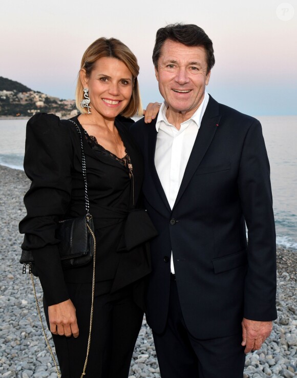 Laura Tenoudji Estrosi et son mari Christian Estrosi, le maire de Nice durant le dîner d'ouverture du 24ème Festival du Livre de Nice à la plage le Galet, le 31 mai 2019. © Bruno Bebert/Bestimage