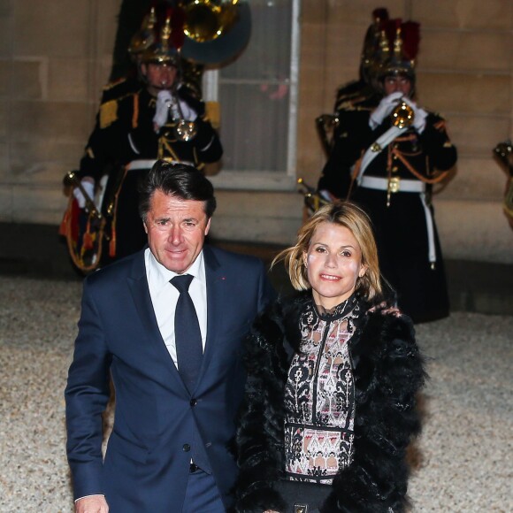 Christian Estrosi ( maire de Nice) et sa femme Laura Tenoudji-Estrosi - Arrivées au dîner d'état en l'honneur du président de la république de Chine X.Jinping au Palais de L'Elysée, Paris, le 25 mars 2019. ©Dominique Jacovides / BestImage