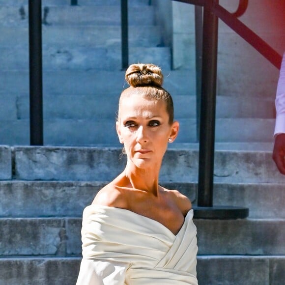 Céline Dion arrive au Grand Palais pour le défilé Alexandre Vauthier, Haute Couture Automne/Hiver 2019/2020 à Paris le 2 juillet 2019.