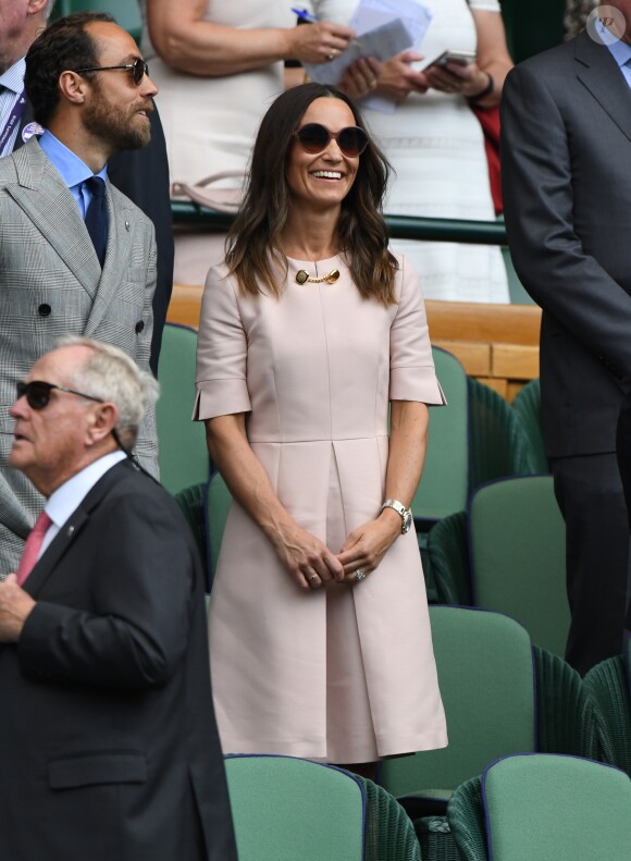 Pippa Middleton (Matthews) et son frère James Middleton dans les tribunes du tournoi de Wimbledon 2019 à Londres, Royaume Uni, le 8 juillet 2019.
