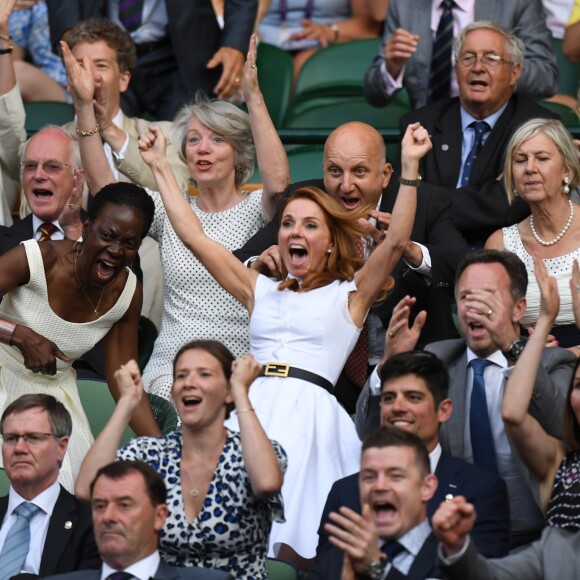 Geri Halliwell (Horner) et son mari Christian Horner dans les tribunes du tournoi de Wimbledon à Londres, Royaume Uni, le 5 juillet 2019.