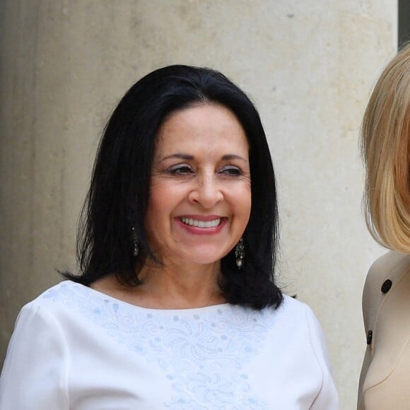 Brigitte Macron accueille la première équatorienne Rocío González de Moreno à l'Elysée le 11 juillet 2019.