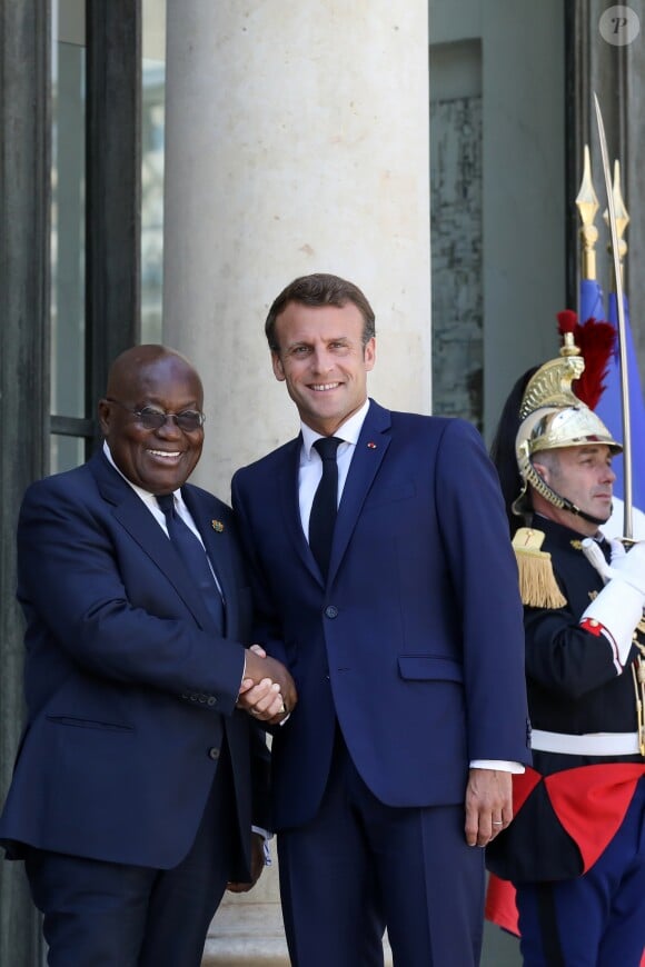 Le président de la République, Emmanuel Macron reçoit Nana Akufo-Addo, président de la République du Ghana pour un entretien au palais de l'Elysée, à Paris, le 11 juillet 2019. © Stéphane Lemouton / Bestimage