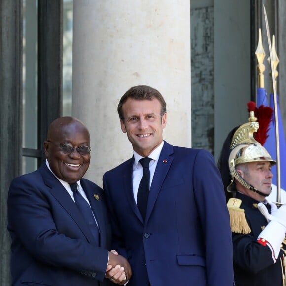 Le président de la République, Emmanuel Macron reçoit Nana Akufo-Addo, président de la République du Ghana pour un entretien au palais de l'Elysée, à Paris, le 11 juillet 2019. © Stéphane Lemouton / Bestimage