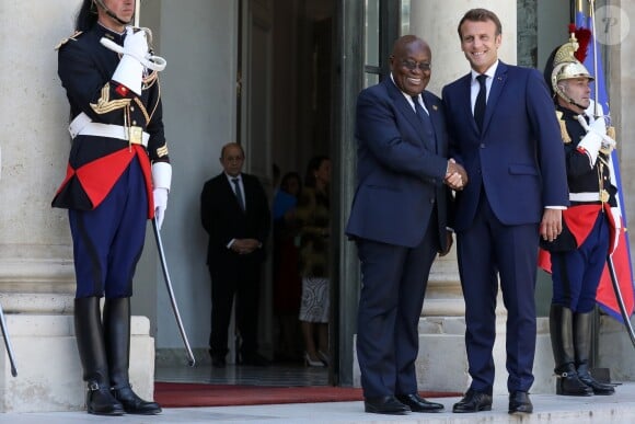Le président de la République, Emmanuel Macron reçoit Nana Akufo-Addo, président de la République du Ghana pour un entretien au palais de l'Elysée, à Paris, le 11 juillet 2019. © Stéphane Lemouton / Bestimage