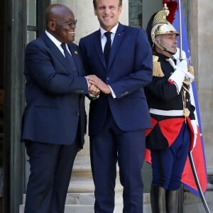 Le président de la République, Emmanuel Macron reçoit Nana Akufo-Addo, président de la République du Ghana pour un entretien au palais de l'Elysée, à Paris, le 11 juillet 2019. © Stéphane Lemouton / Bestimage