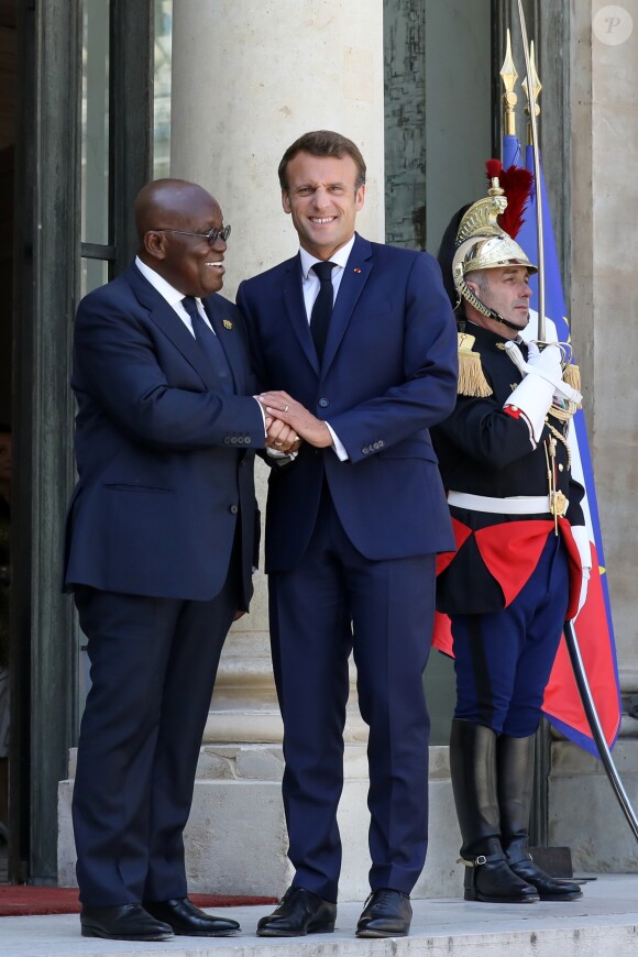 Le président de la République, Emmanuel Macron reçoit Nana Akufo-Addo, président de la République du Ghana pour un entretien au palais de l'Elysée, à Paris, le 11 juillet 2019. © Stéphane Lemouton / Bestimage