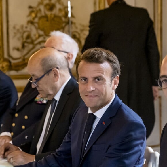 Le président de la République Emmanuel Macron, reçoit Lenin Moreno, président de la République de l'Equateur au Palais de l'Elysee le 11 juillet 2019. En présence de Jean-Yves Le Drian, ministre de l'Europe et des Affaires Etrangères. ©Simon Lambert / Haytham / Pool / Bestimage