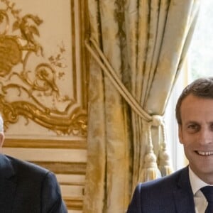 Le président de la République Emmanuel Macron, reçoit Lenin Moreno, président de la République de l'Equateur au Palais de l'Elysee le 11 juillet 2019. En présence de Jean-Yves Le Drian, ministre de l'Europe et des Affaires Etrangères. ©Simon Lambert / Haytham / Pool / Bestimage T