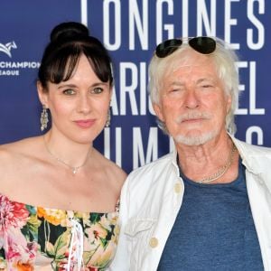 Exclusif - Hugues Aufray et sa compagne Muriel - Photocall du déjeuner - Longines Paris Eiffel Jumping au Champ de Mars à Paris, le samedi 6 juillet 2019. © Veeren Ramsamy/Bestimage