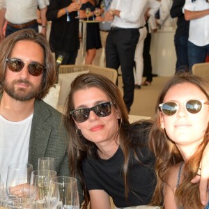 Exclusif - Charlotte Casiraghi-Rassam et son mari Dimitri Rassam avec Olivier Rosenberg et sa compagne Juliette Maillot dans la tente VIP lors du Longines Paris Eiffel Jumping au Champ de Mars à Paris, le samedi 6 juillet 2019. © Veeren-Ramsamy/Bestimage