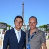 Exclusif - Inigo Lopez de la Osa Escribano et son fils Inigo Lopez de la Osa Franco - People dans la tente VIP lors du Longines Paris Eiffel Jumping au Champ de Mars à Paris, le 6 juillet 2019.