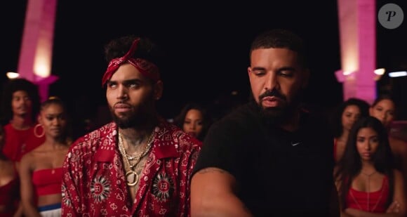 Chris Brown et Drake dans le clip de la chanson "No Guidance". Juillet 2019.