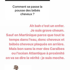 Agathe Auproux évoque la repousse difficile de ses cheveux sur Instagram, août 2019.