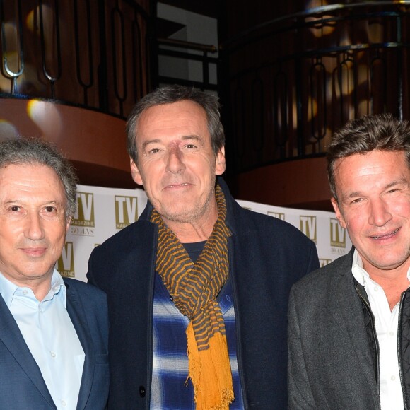 Exclusif - Michel Drucker, Jean-Luc Reichmann et Benjamin Castaldi - Soirée d'anniversaire des 30 ans de TV Magazine au Pavillon des Champs-Elysées à Paris le 17 octobre 2017. © Coadic Guirec/Bestimage