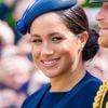 Le prince Harry, duc de Sussex, et Meghan Markle, duchesse de Sussex, première apparition publique de la duchesse depuis la naissance du bébé royal Archie lors de la parade Trooping the Colour 2019, au palais de Buckingham, Londres, le 8 juin 2019.
