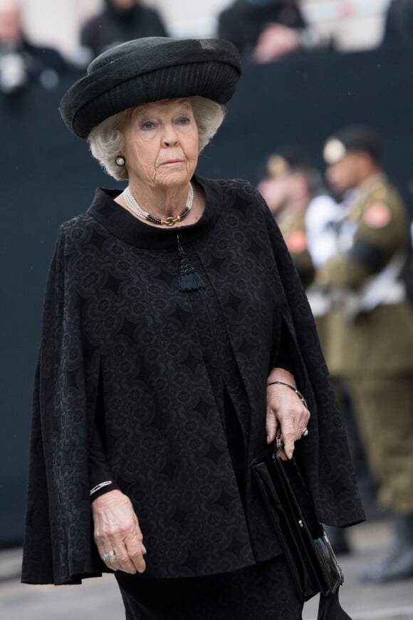 La reine Beatrix des Pays-Bas - Obsèques de S.A.R. le Grand-Duc Jean de Luxembourg en la cathédrale Notre-Dame à Luxembourg le 4 mai 2019.